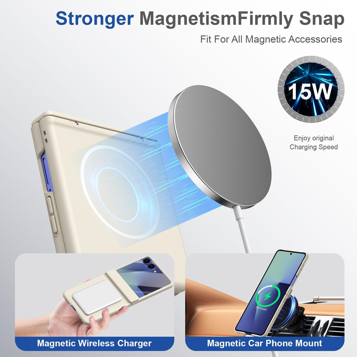 For Galaxy Z Flip8 5G Full Cover HD Integrated Magnetic Hinge Folding Phone Case - White - EDA010134103F