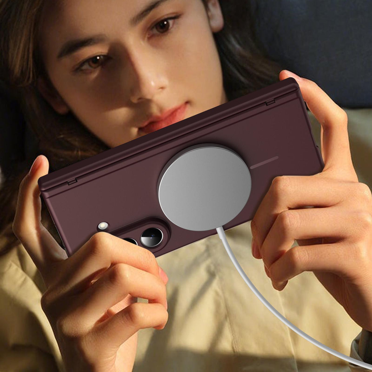 For Samsung Galaxy Z Fold7 5G Full Cover HD Integrated Magnetic Hinge Folding Phone Case - Burgundy - EDA010134104C