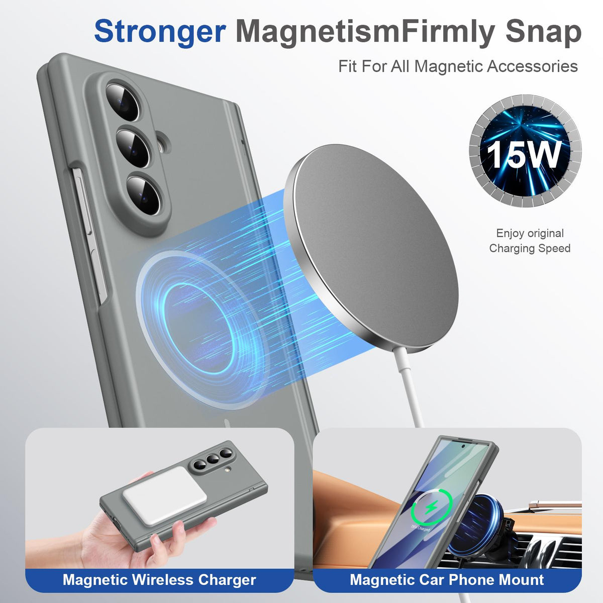 For Samsung Galaxy Z Fold7 5G Full Cover HD Integrated Magnetic Hinge Folding Phone Case - Grey - EDA010134104D