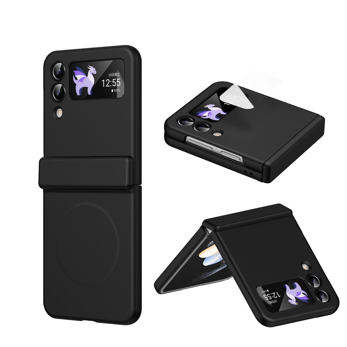 For Galaxy Z Flip4 Full Cover HD Integrated Magnetic Hinge Folding Phone Case - Black - EDA010134111A