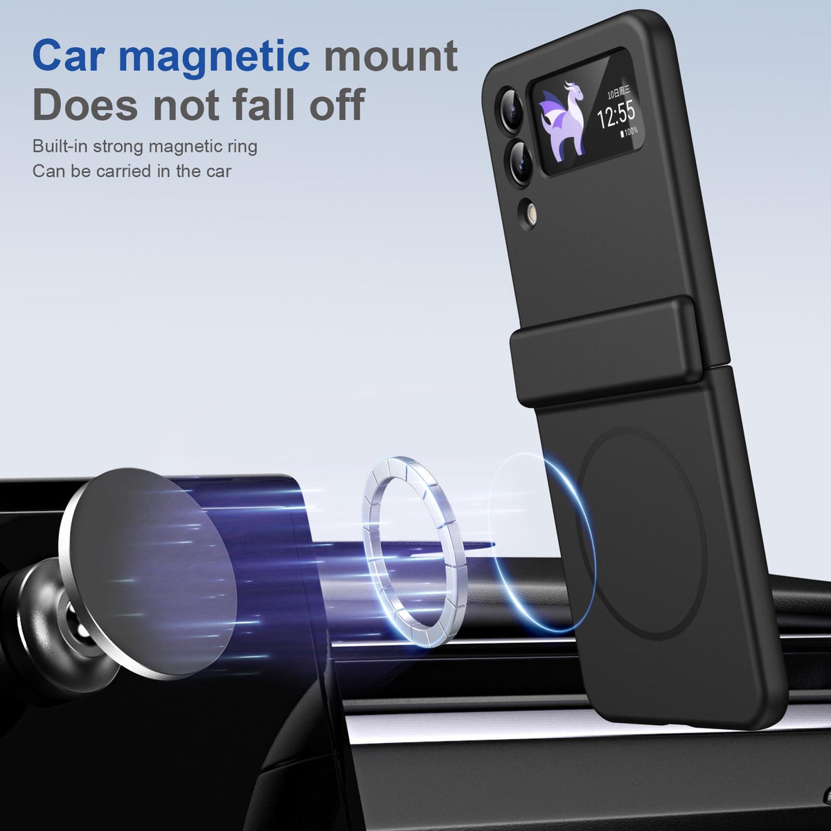 For Galaxy Z Flip4 Full Cover HD Integrated Magnetic Hinge Folding Phone Case - Black - EDA010134111A