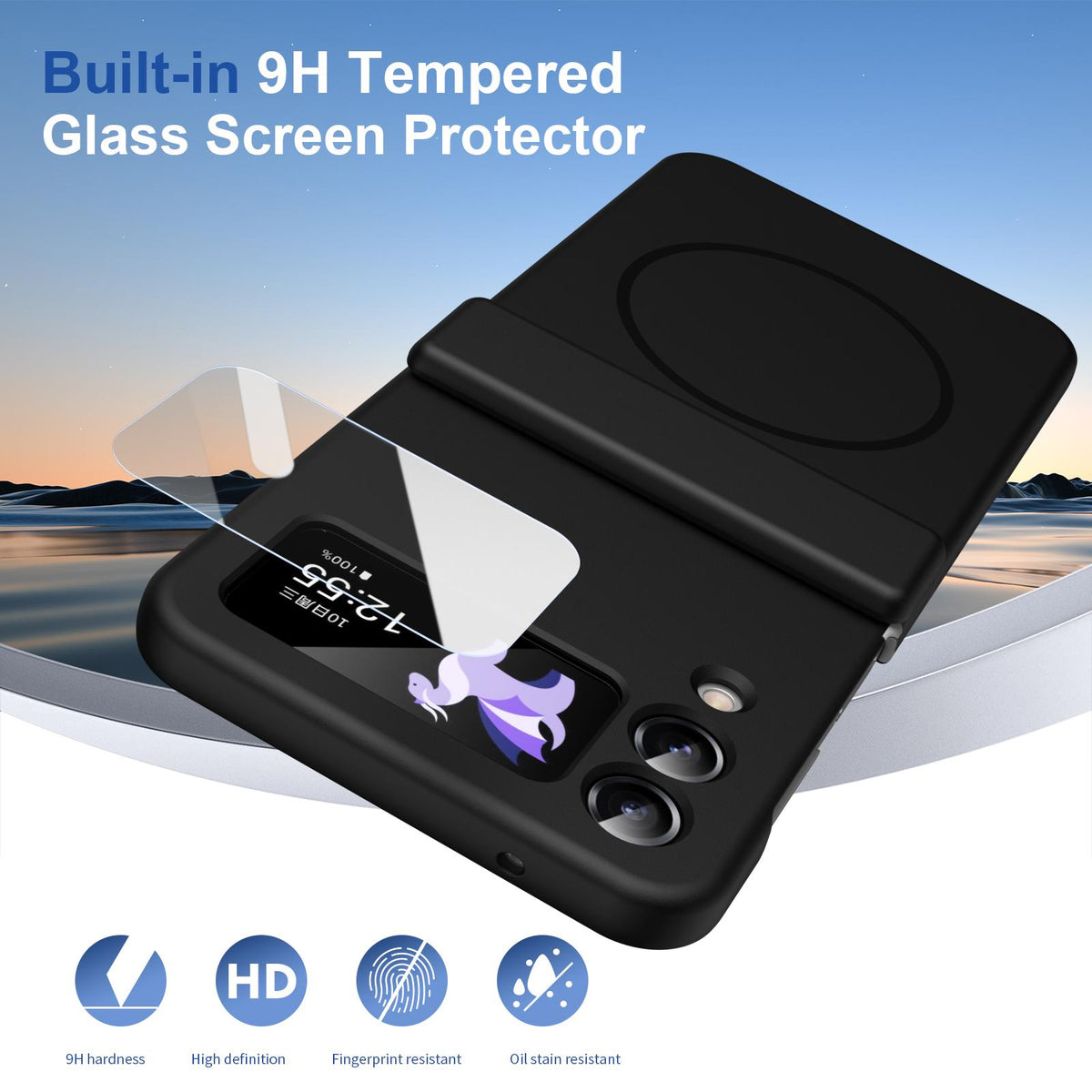 For Galaxy Z Flip4 Full Cover HD Integrated Magnetic Hinge Folding Phone Case - Black - EDA010134111A