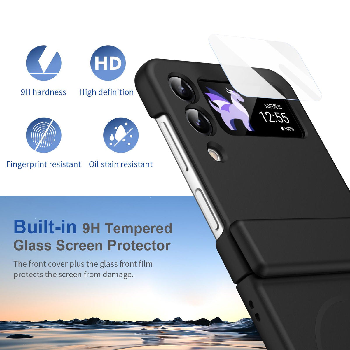 For Galaxy Z Flip4 Full Cover HD Integrated Magnetic Hinge Folding Phone Case - Black - EDA010134111A