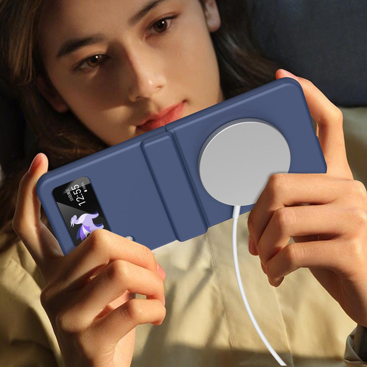 For Galaxy Z Flip4 Full Cover HD Integrated Magnetic Hinge Folding Phone Case - Blue - EDA010134111B