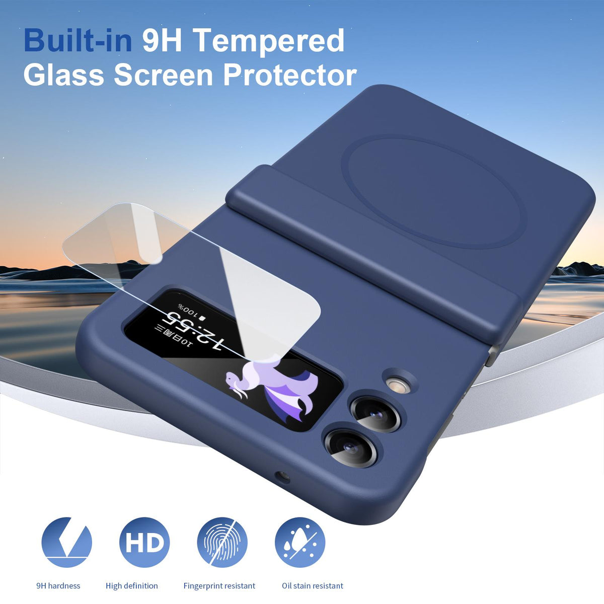 For Galaxy Z Flip4 Full Cover HD Integrated Magnetic Hinge Folding Phone Case - Blue - EDA010134111B