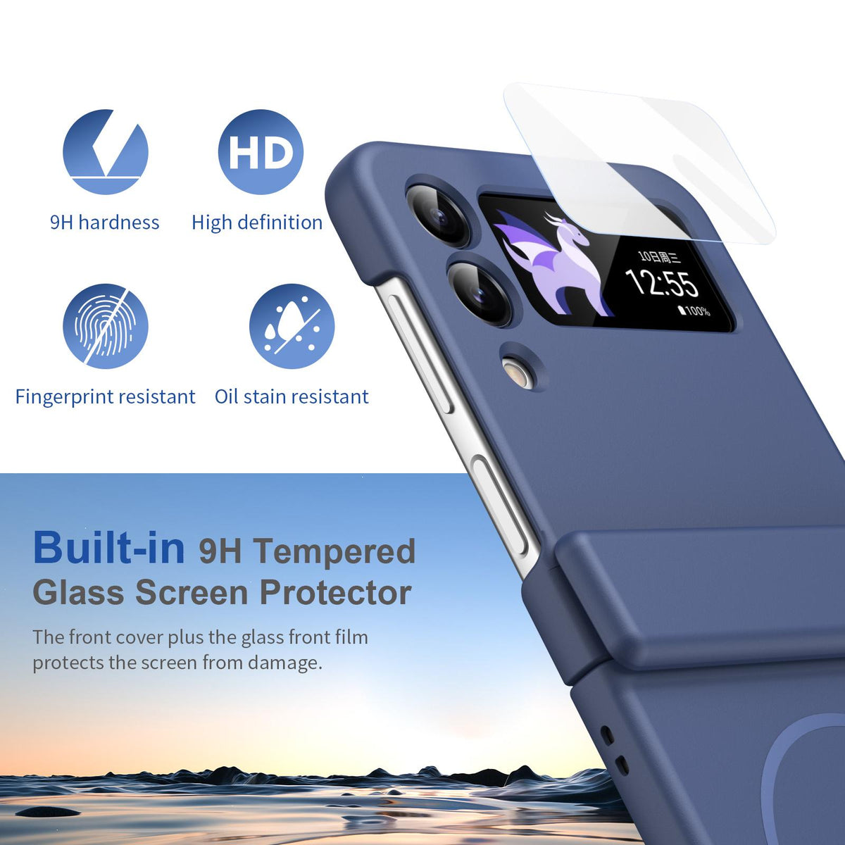 For Galaxy Z Flip4 Full Cover HD Integrated Magnetic Hinge Folding Phone Case - Blue - EDA010134111B