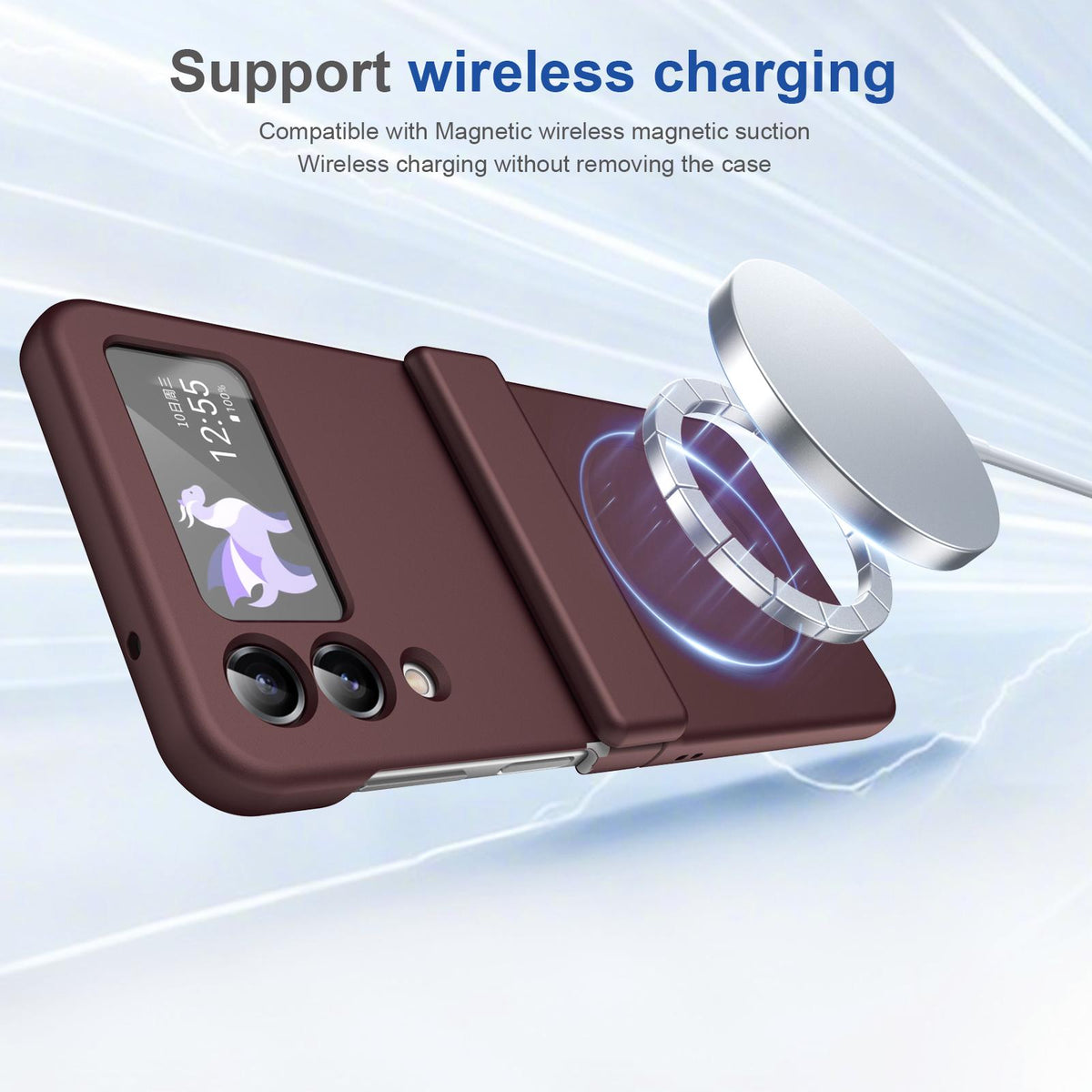 For Galaxy Z Flip4 Full Cover HD Integrated Magnetic Hinge Folding Phone Case - Burgundy - EDA010134111C