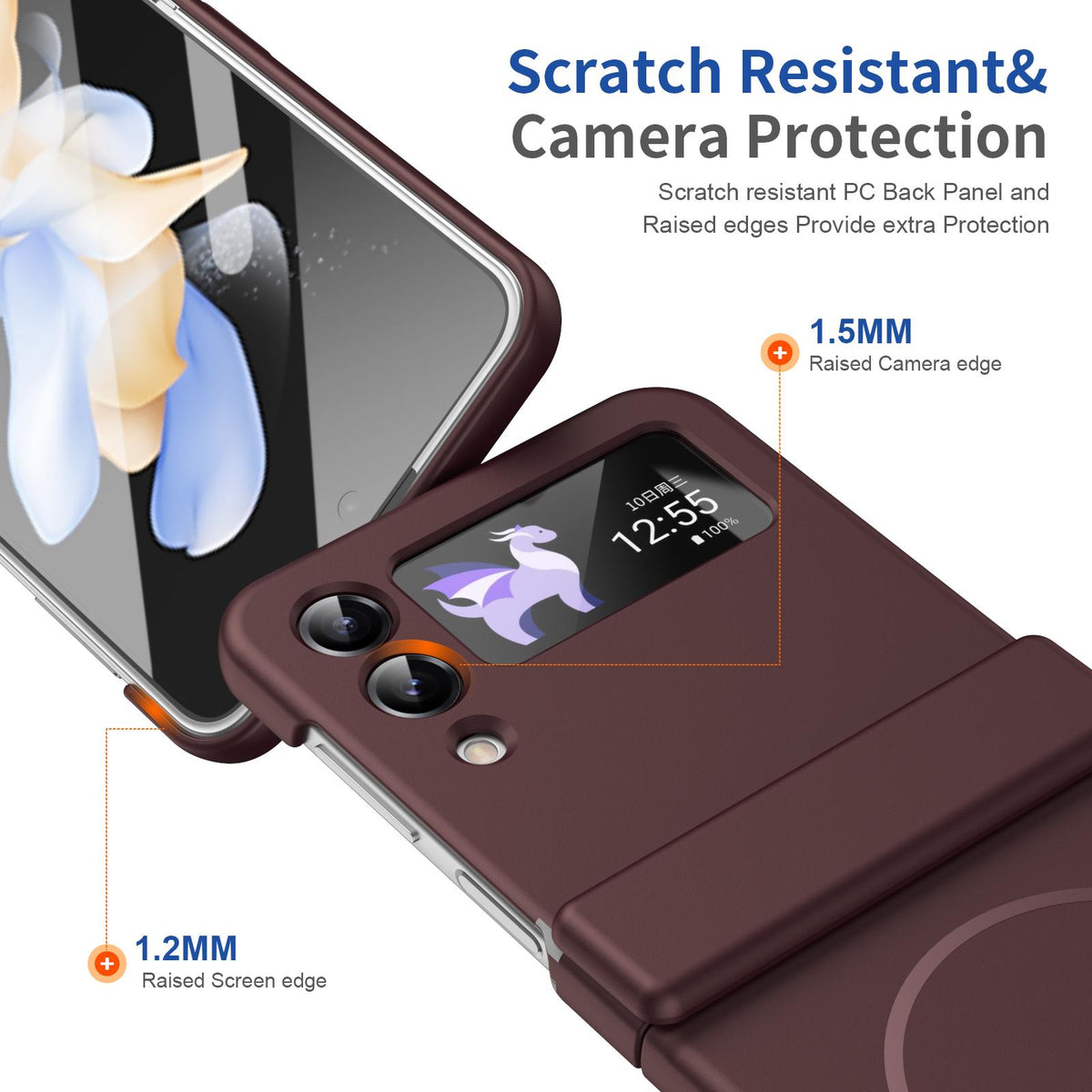 For Galaxy Z Flip4 Full Cover HD Integrated Magnetic Hinge Folding Phone Case - Burgundy - EDA010134111C