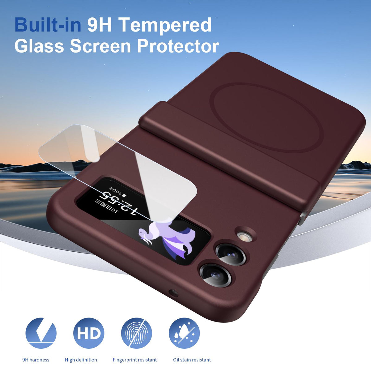 For Galaxy Z Flip4 Full Cover HD Integrated Magnetic Hinge Folding Phone Case - Burgundy - EDA010134111C