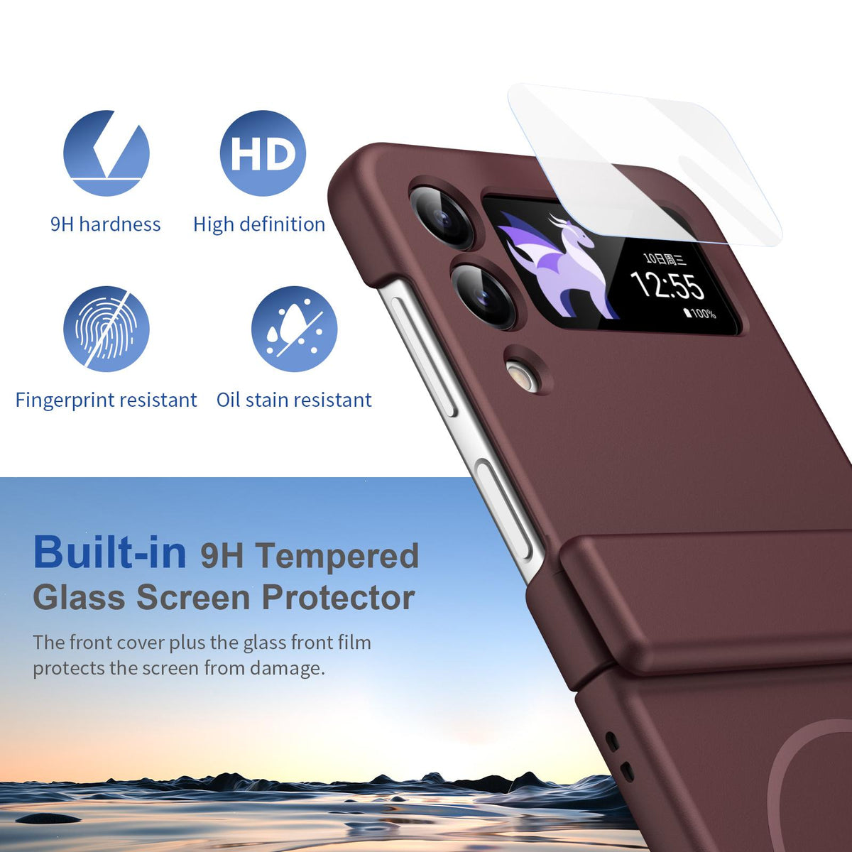 For Galaxy Z Flip4 Full Cover HD Integrated Magnetic Hinge Folding Phone Case - Burgundy - EDA010134111C