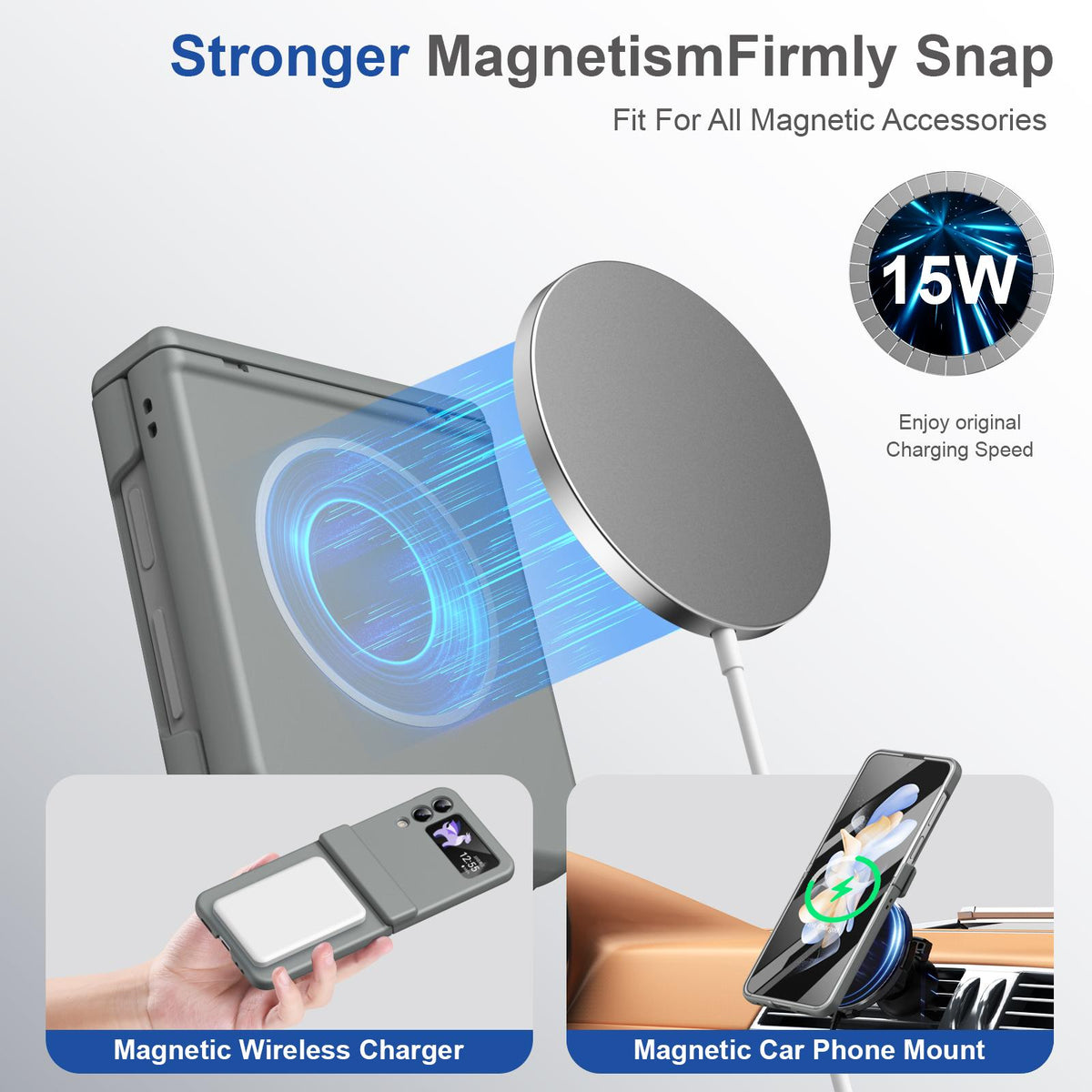 For Galaxy Z Flip4 Full Cover HD Integrated Magnetic Hinge Folding Phone Case - Grey - EDA010134111D