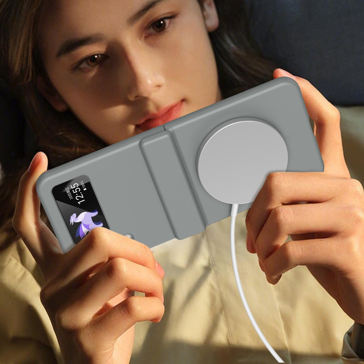 For Galaxy Z Flip4 Full Cover HD Integrated Magnetic Hinge Folding Phone Case - Grey - EDA010134111D