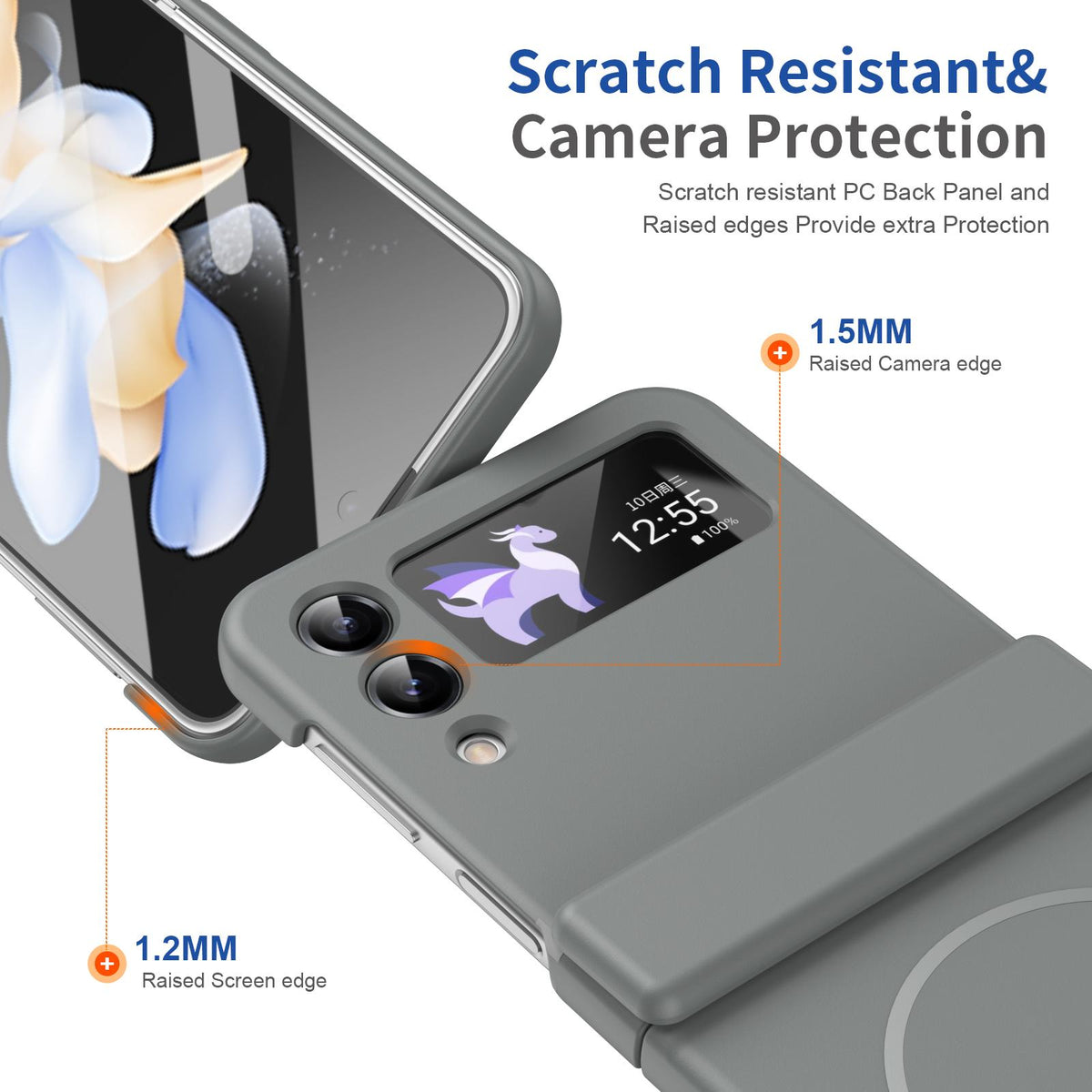 For Galaxy Z Flip4 Full Cover HD Integrated Magnetic Hinge Folding Phone Case - Grey - EDA010134111D