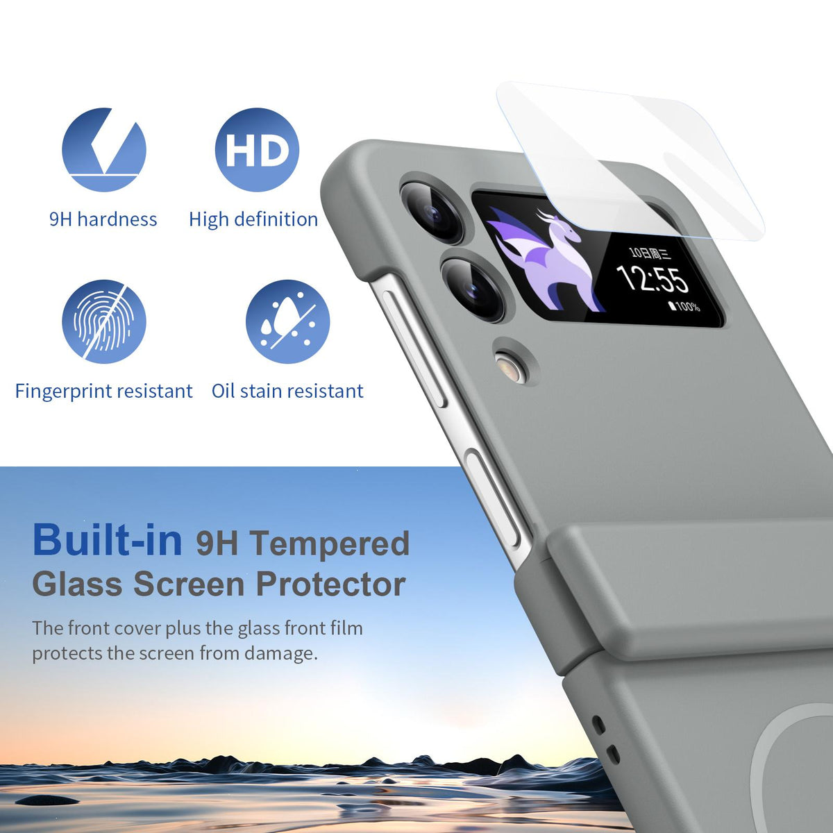 For Galaxy Z Flip4 Full Cover HD Integrated Magnetic Hinge Folding Phone Case - Grey - EDA010134111D