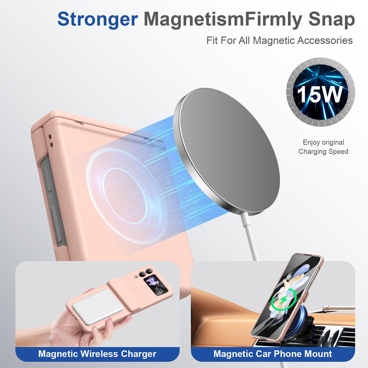 For Galaxy Z Flip4 Full Cover HD Integrated Magnetic Hinge Folding Phone Case - Pink - EDA010134111E