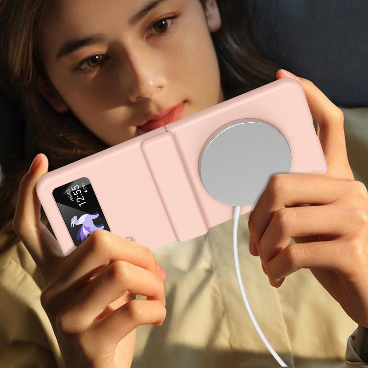 For Galaxy Z Flip4 Full Cover HD Integrated Magnetic Hinge Folding Phone Case - Pink - EDA010134111E