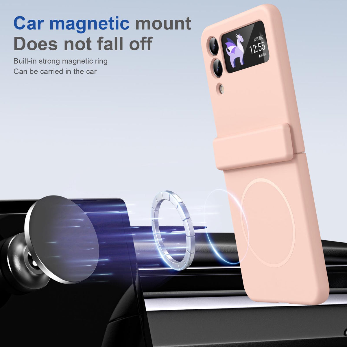 For Galaxy Z Flip4 Full Cover HD Integrated Magnetic Hinge Folding Phone Case - Pink - EDA010134111E