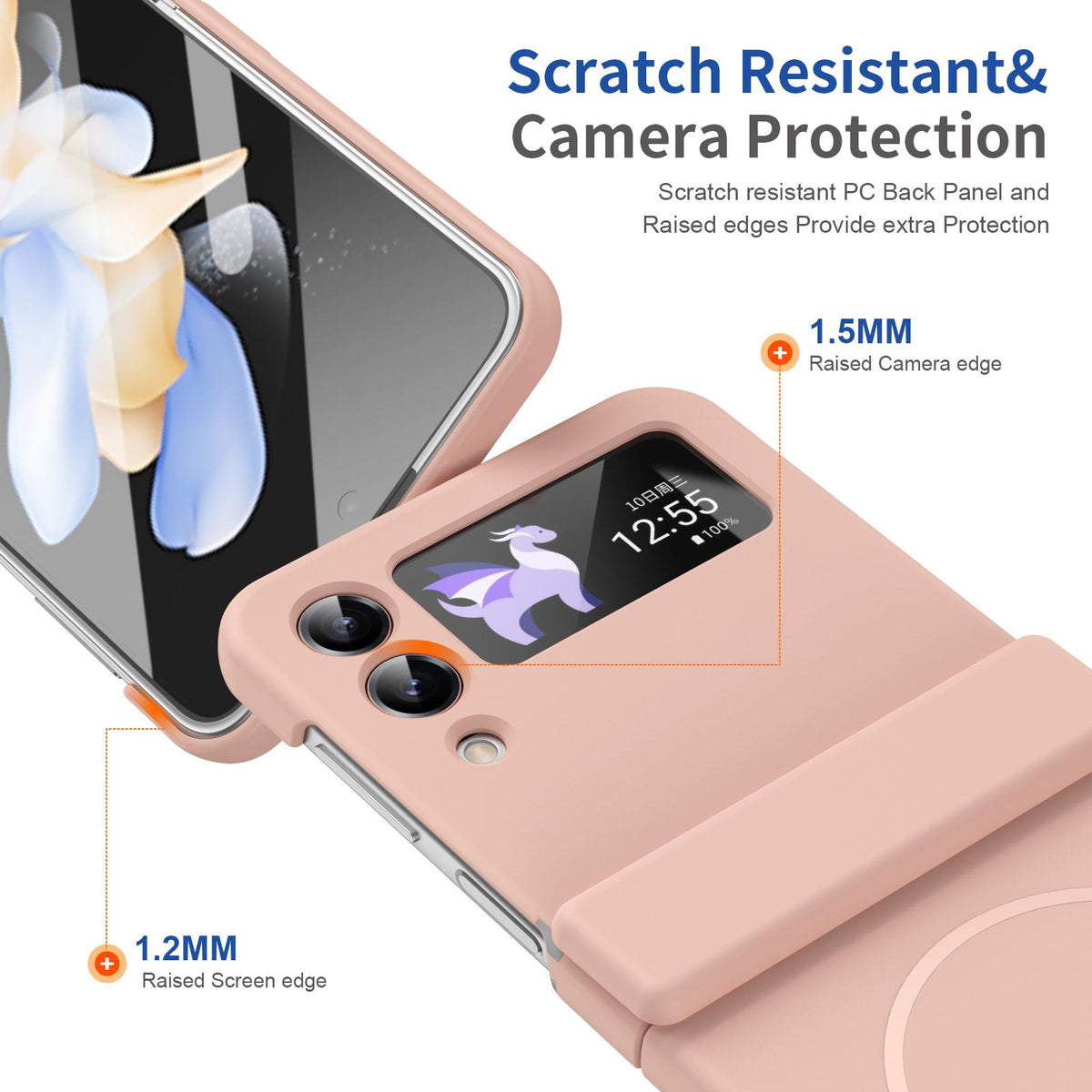 For Galaxy Z Flip4 Full Cover HD Integrated Magnetic Hinge Folding Phone Case - Pink - EDA010134111E