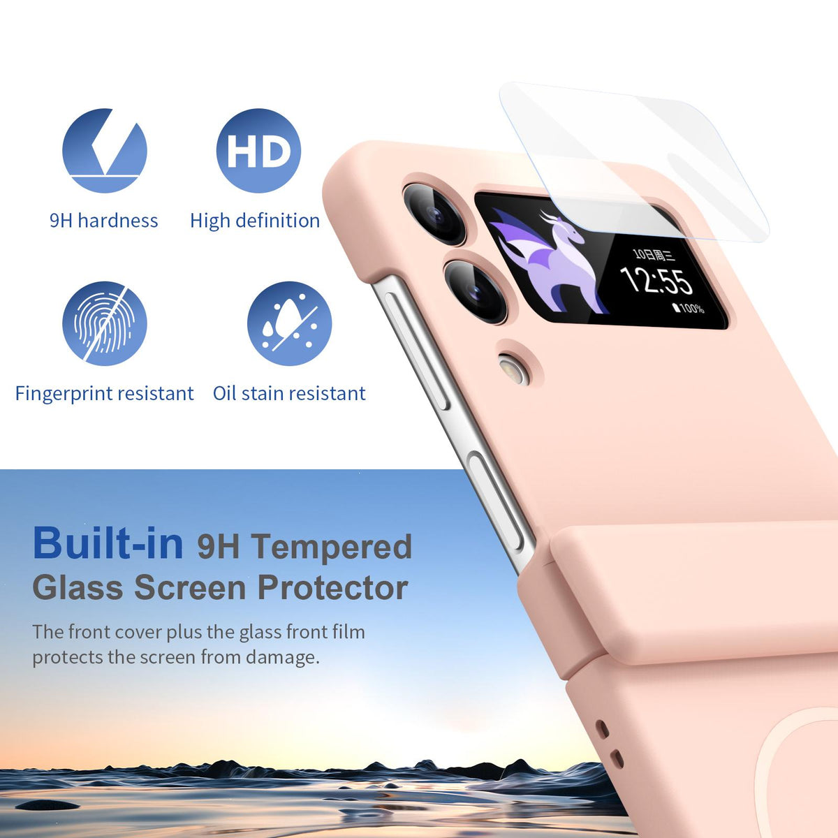 For Galaxy Z Flip4 Full Cover HD Integrated Magnetic Hinge Folding Phone Case - Pink - EDA010134111E