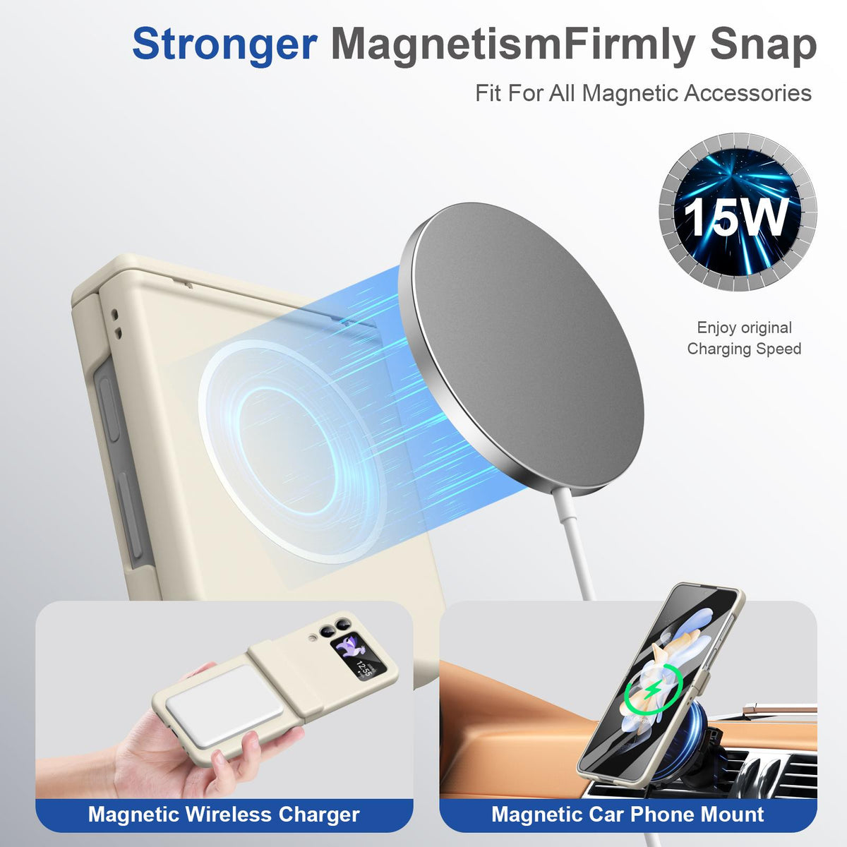 For Galaxy Z Flip4 Full Cover HD Integrated Magnetic Hinge Folding Phone Case - White - EDA010134111F