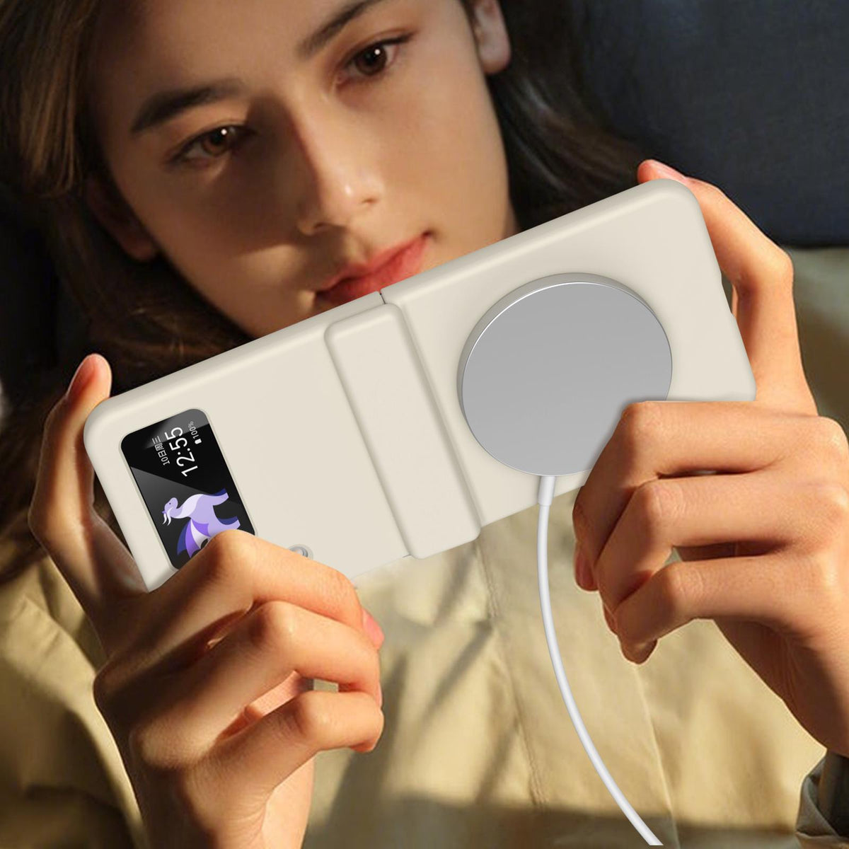 For Galaxy Z Flip4 Full Cover HD Integrated Magnetic Hinge Folding Phone Case - White - EDA010134111F