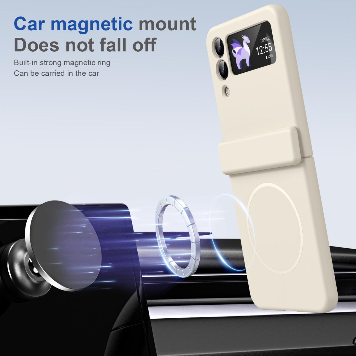 For Galaxy Z Flip4 Full Cover HD Integrated Magnetic Hinge Folding Phone Case - White - EDA010134111F