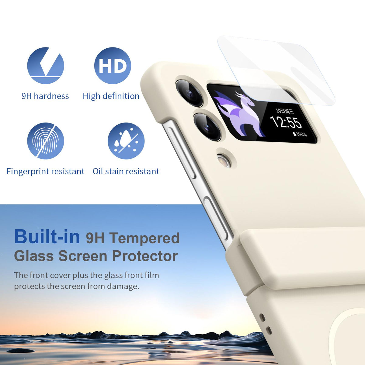For Galaxy Z Flip4 Full Cover HD Integrated Magnetic Hinge Folding Phone Case - White - EDA010134111F