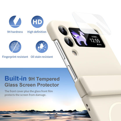 For Galaxy Z Flip4 Full Cover HD Integrated Magnetic Hinge Folding Phone Case - White - EDA010134111F