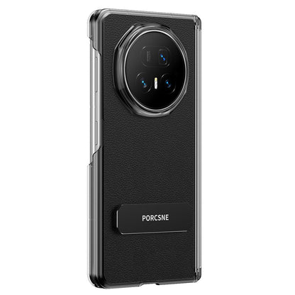 For Honor Magic V6 Vegan Leather Dual-Hinge 270 Rotation Metal Holder Phone Case - Obsidian Black - EDA010134302A
