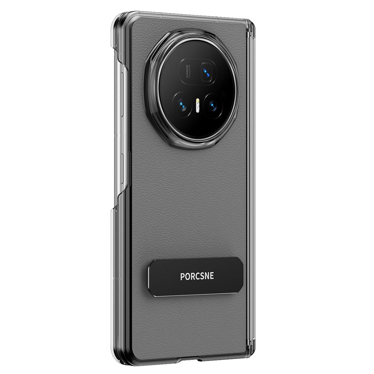 For Honor Magic V6 Vegan Leather Dual-Hinge 270 Rotation Metal Holder Phone Case - Space Grey - EDA010134302C