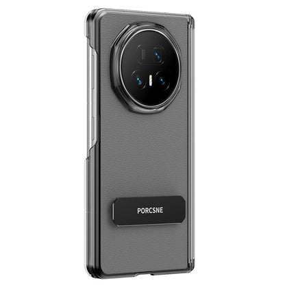 For Honor Magic V6 Vegan Leather Dual-Hinge 270 Rotation Metal Holder Phone Case - Space Grey - EDA010134302C
