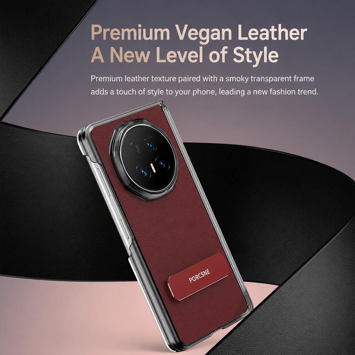 For Honor Magic V6 Vegan Leather Dual-Hinge 270 Rotation Metal Holder Phone Case - Space Grey - EDA010134302C