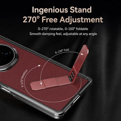 For Honor Magic V6 Vegan Leather Dual-Hinge 270 Rotation Metal Holder Phone Case - Space Grey - EDA010134302C