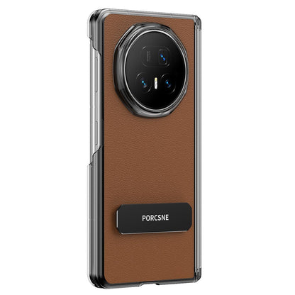 For Honor Magic V6 Vegan Leather Dual-Hinge 270 Rotation Metal Holder Phone Case - Mature Brown - EDA010134302D