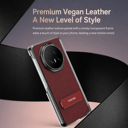 For Honor Magic V6 Vegan Leather Dual-Hinge 270 Rotation Metal Holder Phone Case - Mature Brown - EDA010134302D