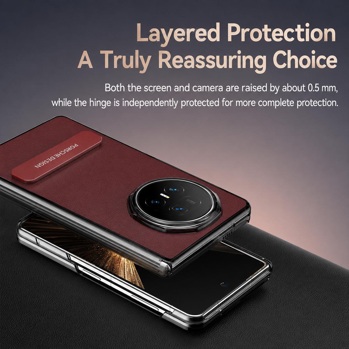 For Honor Magic V6 Vegan Leather Dual-Hinge 270 Rotation Metal Holder Phone Case - Mature Brown - EDA010134302D