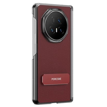 For Honor Magic V6 Vegan Leather Dual-Hinge 270 Rotation Metal Holder Phone Case - Wine Red - EDA010134302E