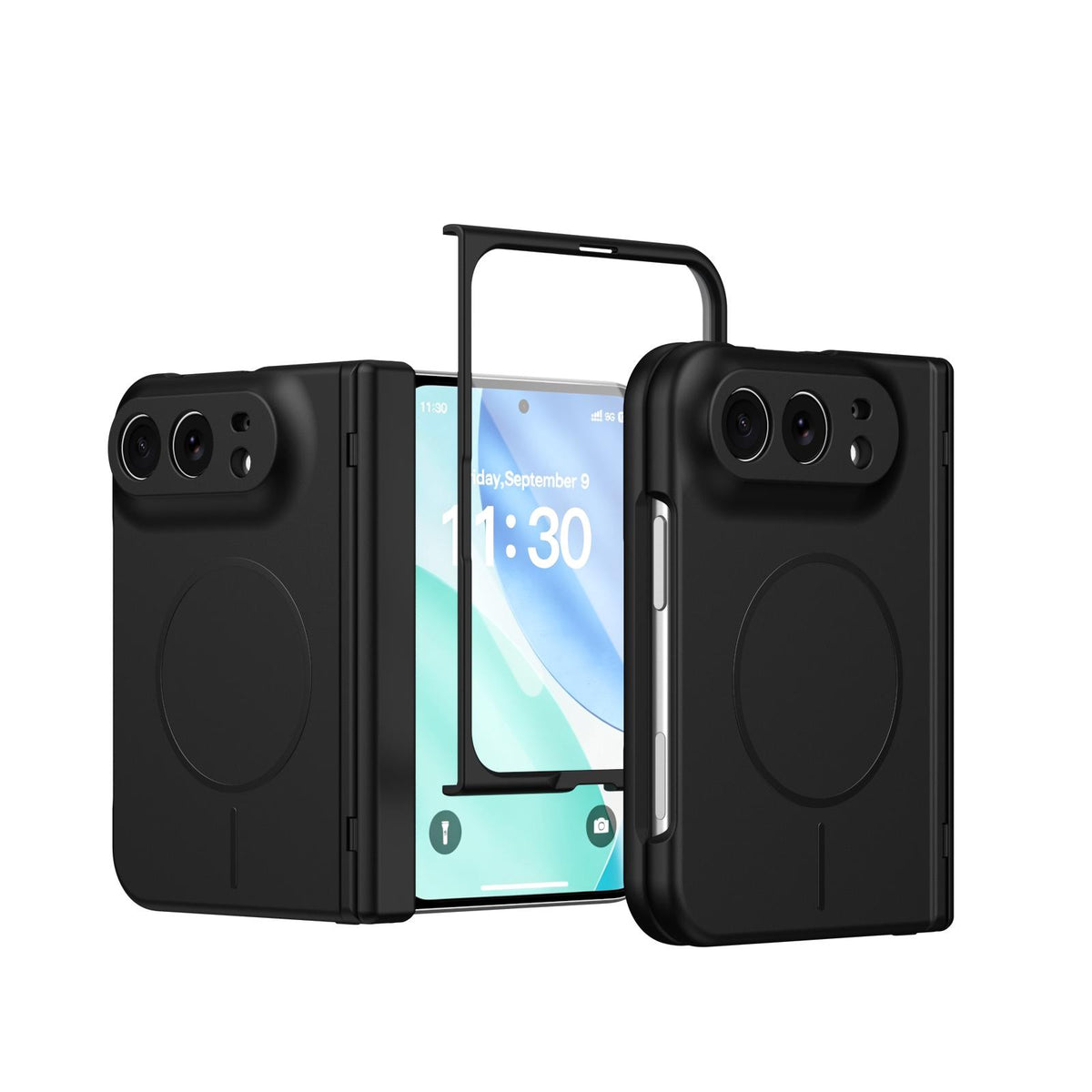 For iPhone Duo Full Cover HD Integrated Magnetic Hinge Folding Phone Case - Black - EDA010134501A