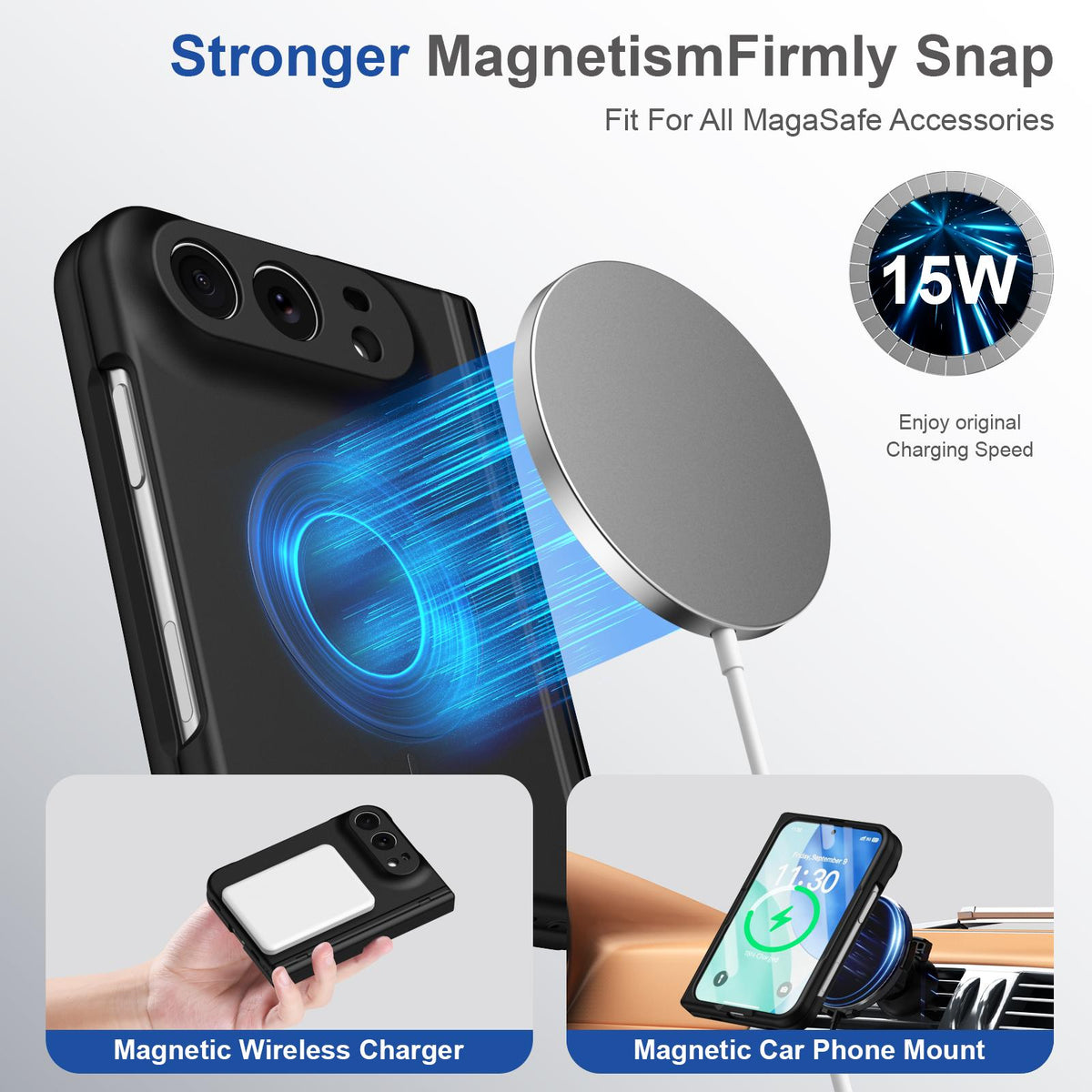 For iPhone Duo Full Cover HD Integrated Magnetic Hinge Folding Phone Case - Black - EDA010134501A