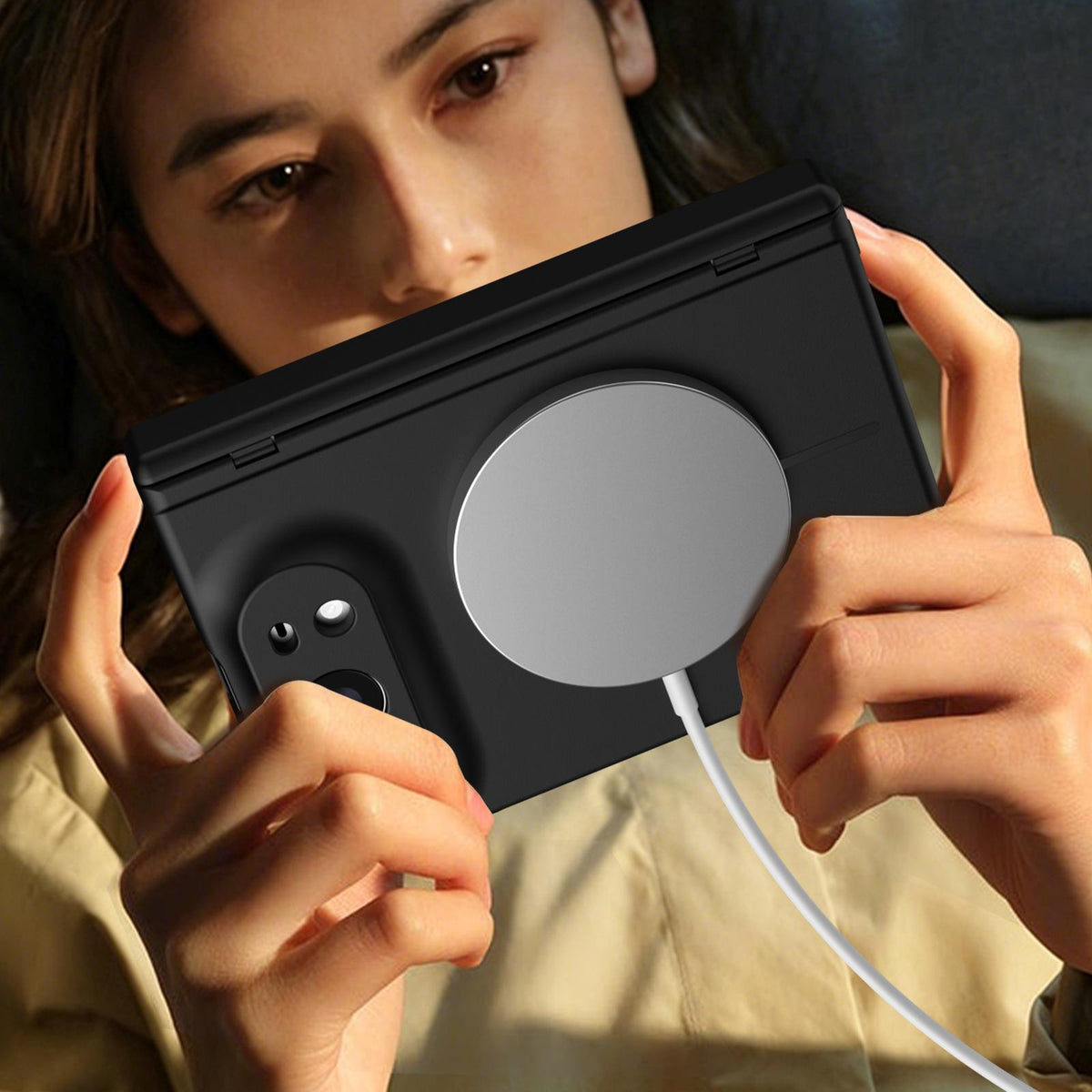 For iPhone Duo Full Cover HD Integrated Magnetic Hinge Folding Phone Case - Black - EDA010134501A