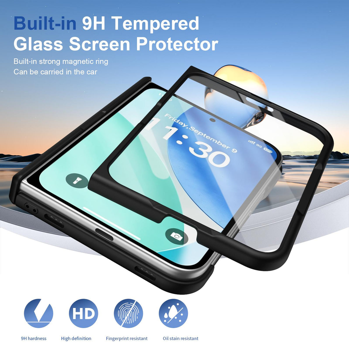 For iPhone Duo Full Cover HD Integrated Magnetic Hinge Folding Phone Case - Black - EDA010134501A
