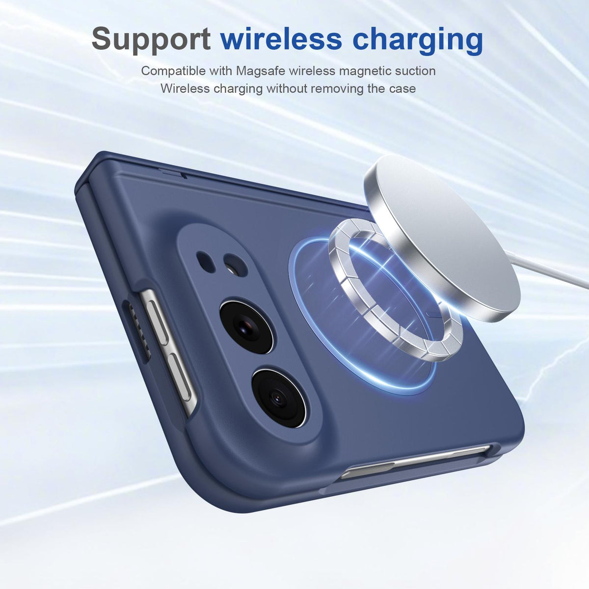 For iPhone Duo Full Cover HD Integrated Magnetic Hinge Folding Phone Case - Blue - EDA010134501B