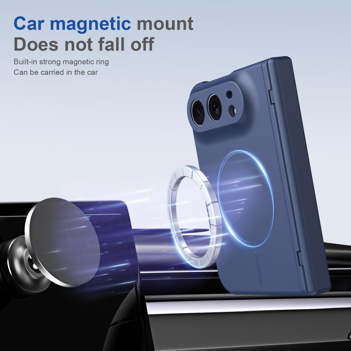 For iPhone Duo Full Cover HD Integrated Magnetic Hinge Folding Phone Case - Blue - EDA010134501B