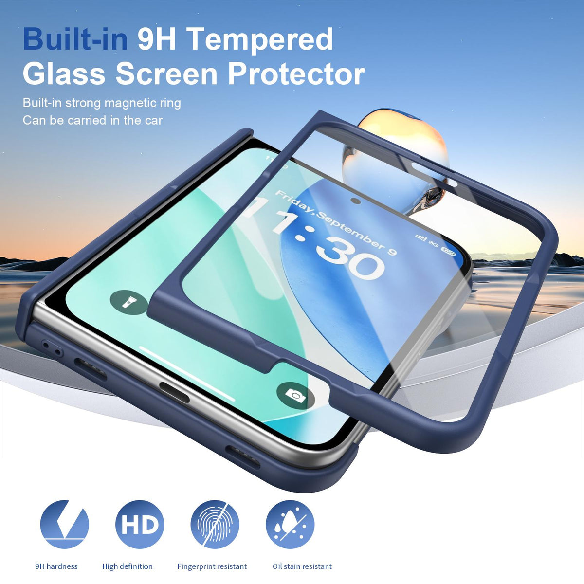 For iPhone Duo Full Cover HD Integrated Magnetic Hinge Folding Phone Case - Blue - EDA010134501B