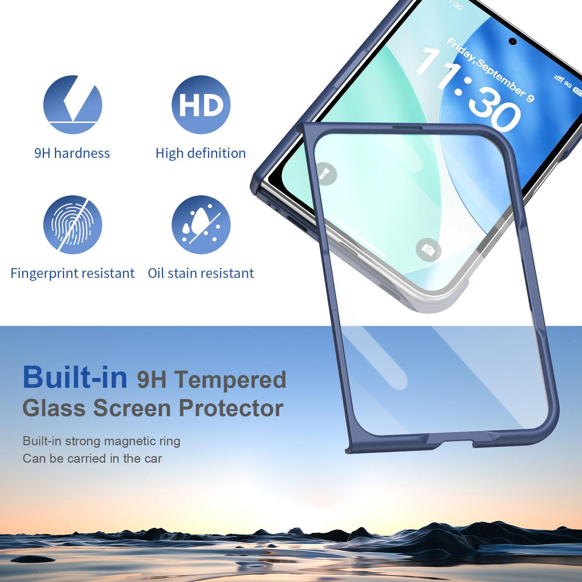 For iPhone Duo Full Cover HD Integrated Magnetic Hinge Folding Phone Case - Blue - EDA010134501B