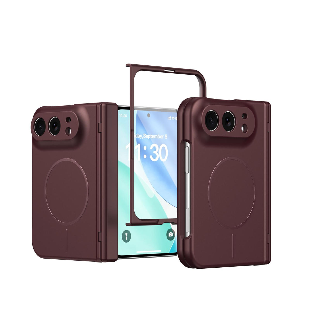 For iPhone Duo Full Cover HD Integrated Magnetic Hinge Folding Phone Case - Burgundy - EDA010134501C