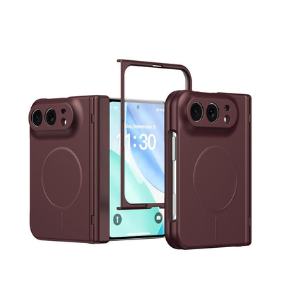For iPhone Duo Full Cover HD Integrated Magnetic Hinge Folding Phone Case - Burgundy - EDA010134501C