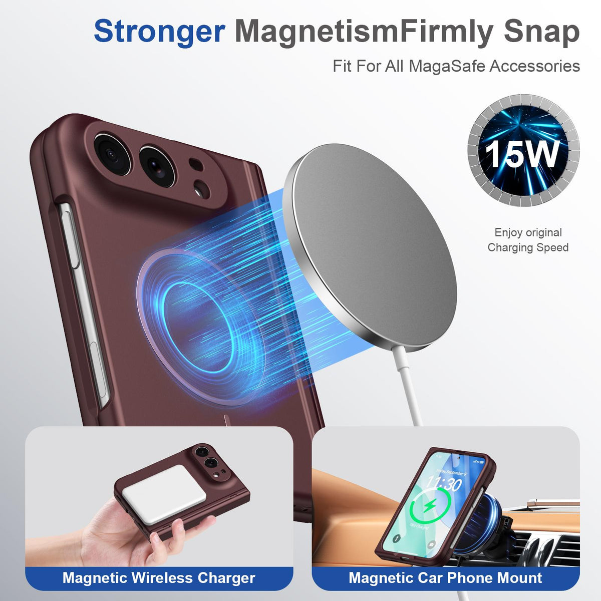 For iPhone Duo Full Cover HD Integrated Magnetic Hinge Folding Phone Case - Burgundy - EDA010134501C