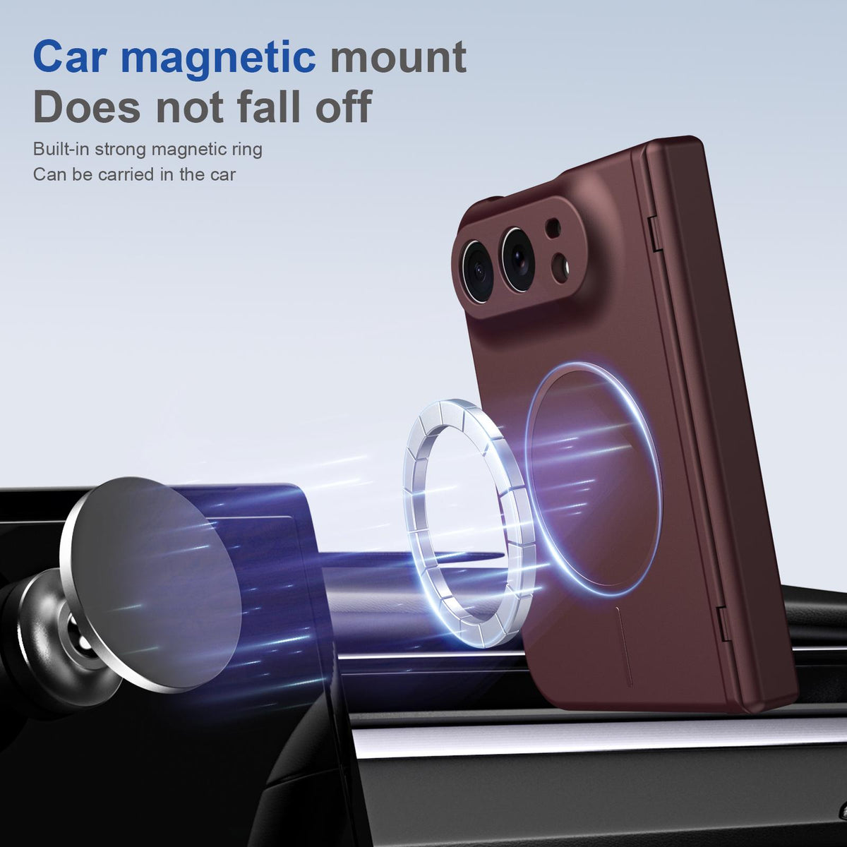 For iPhone Duo Full Cover HD Integrated Magnetic Hinge Folding Phone Case - Burgundy - EDA010134501C