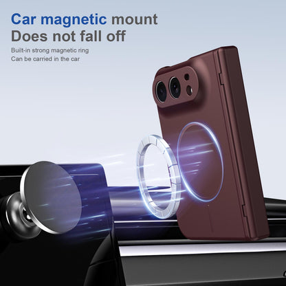 For iPhone Duo Full Cover HD Integrated Magnetic Hinge Folding Phone Case - Burgundy - EDA010134501C